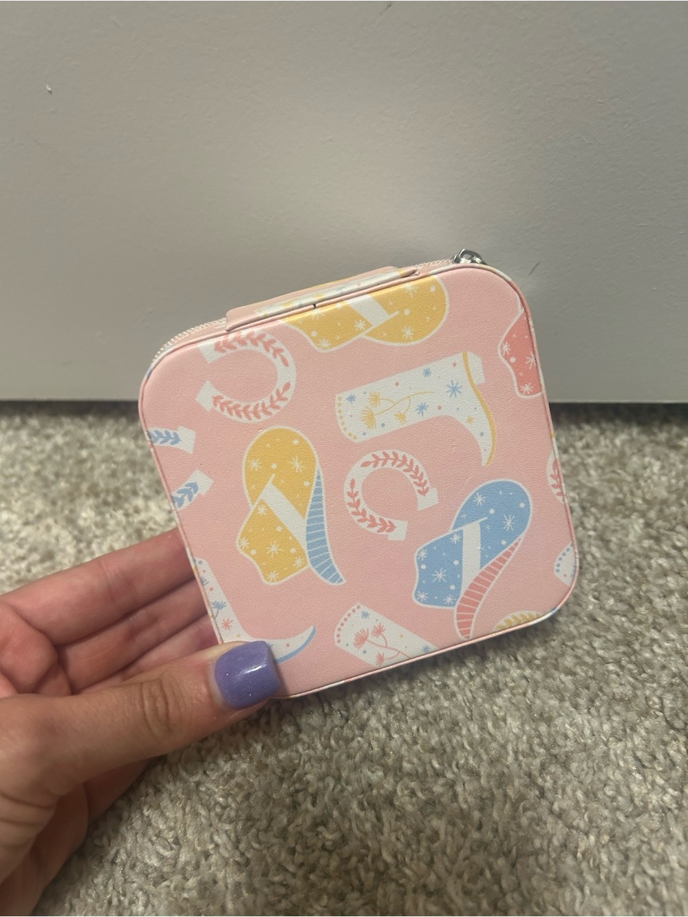 Pink Flip Flop Pattern Square Jewelry Case